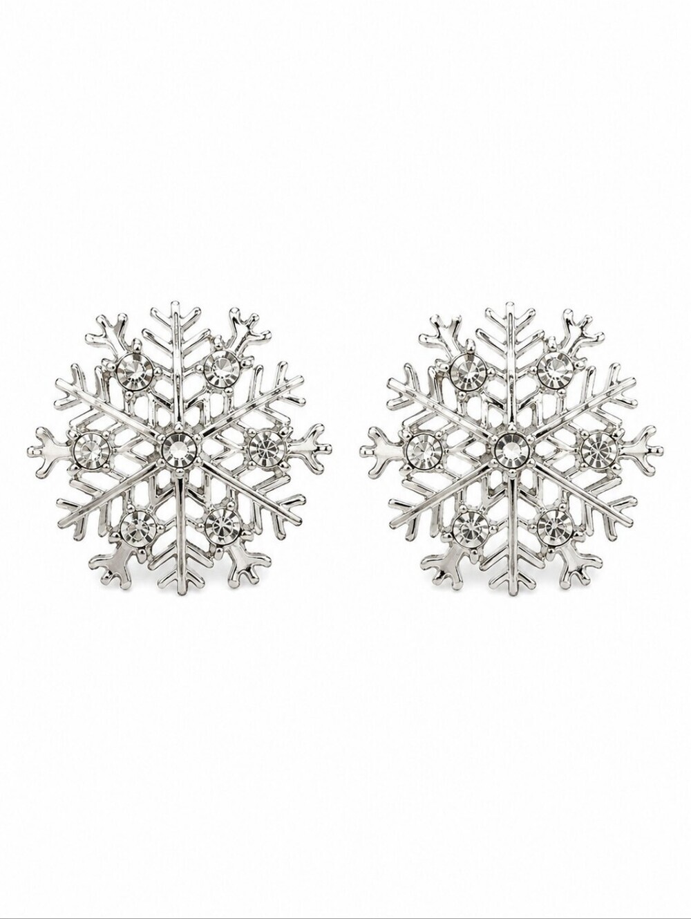 3/$30 VTG Silvertone Rhinestone Christmas Snowflake Post Earrings